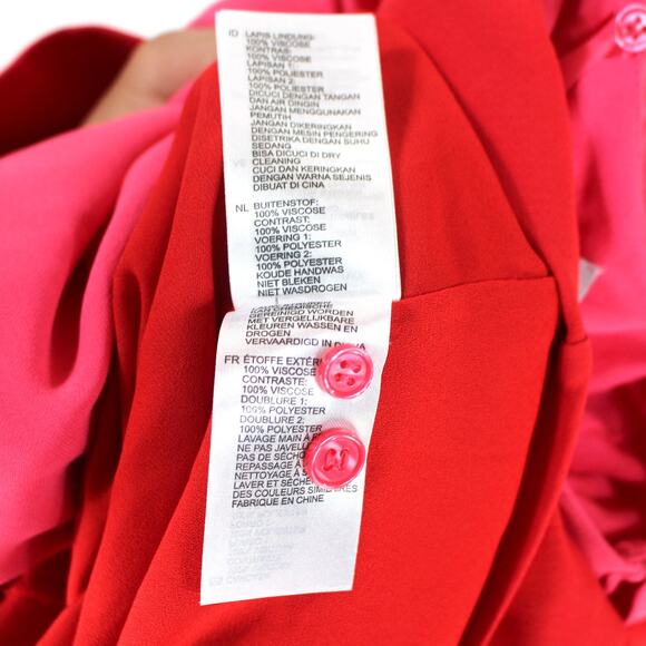 Reiss Valentina Color Clash Mini Dress Pink Red Open Back Belted Tie Waist NEW 4 - Picture 8 of 8